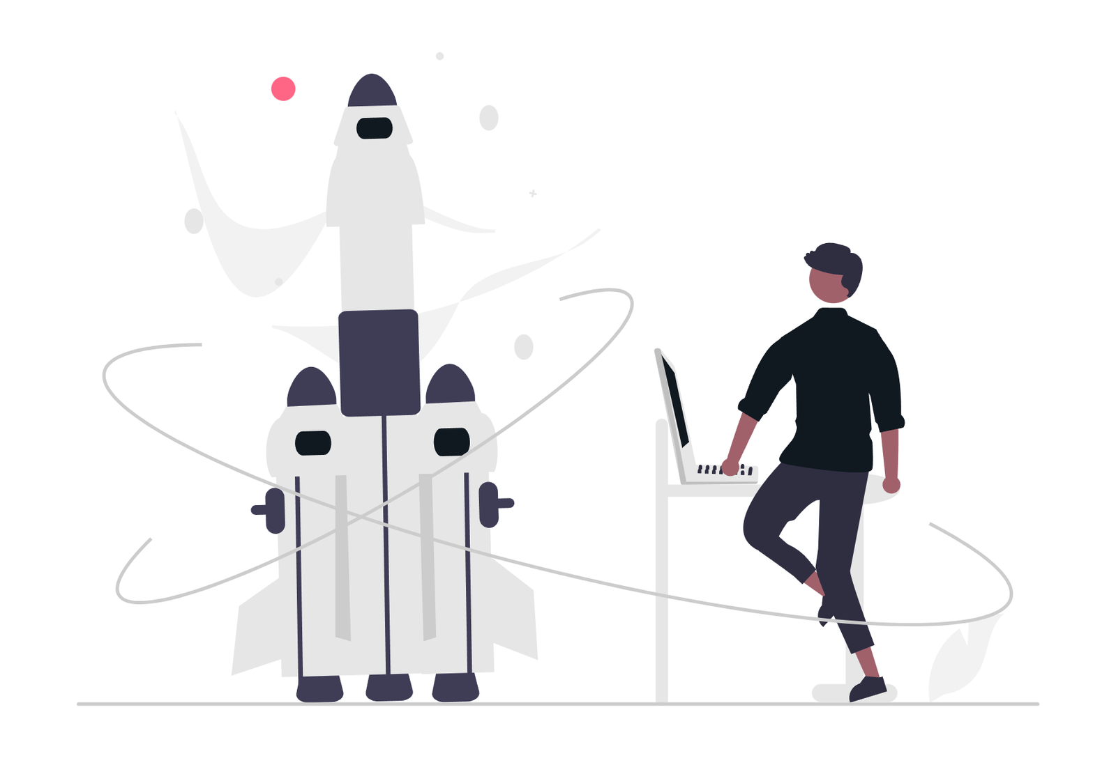Call to Action banner image A rock about to be launched with a guy standing next to a laptop signifying our NISM exam mock tests helping you pass and launch your career